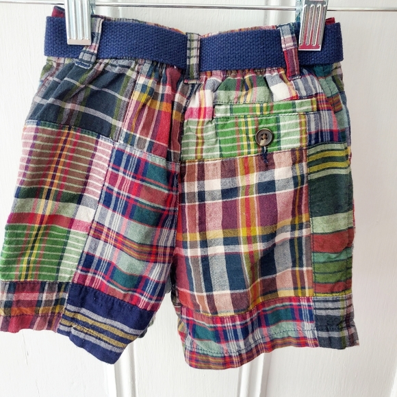 EUC Ralph Lauren Plaid Shorts with Navy Blue Belt 18M Baby Toddler Boy - Picture 2 of 5